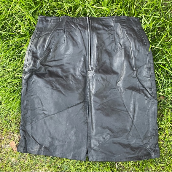 VTG Glove Leather Black Sexy Pencil Skirt Sz 12 - Picture 2 of 6